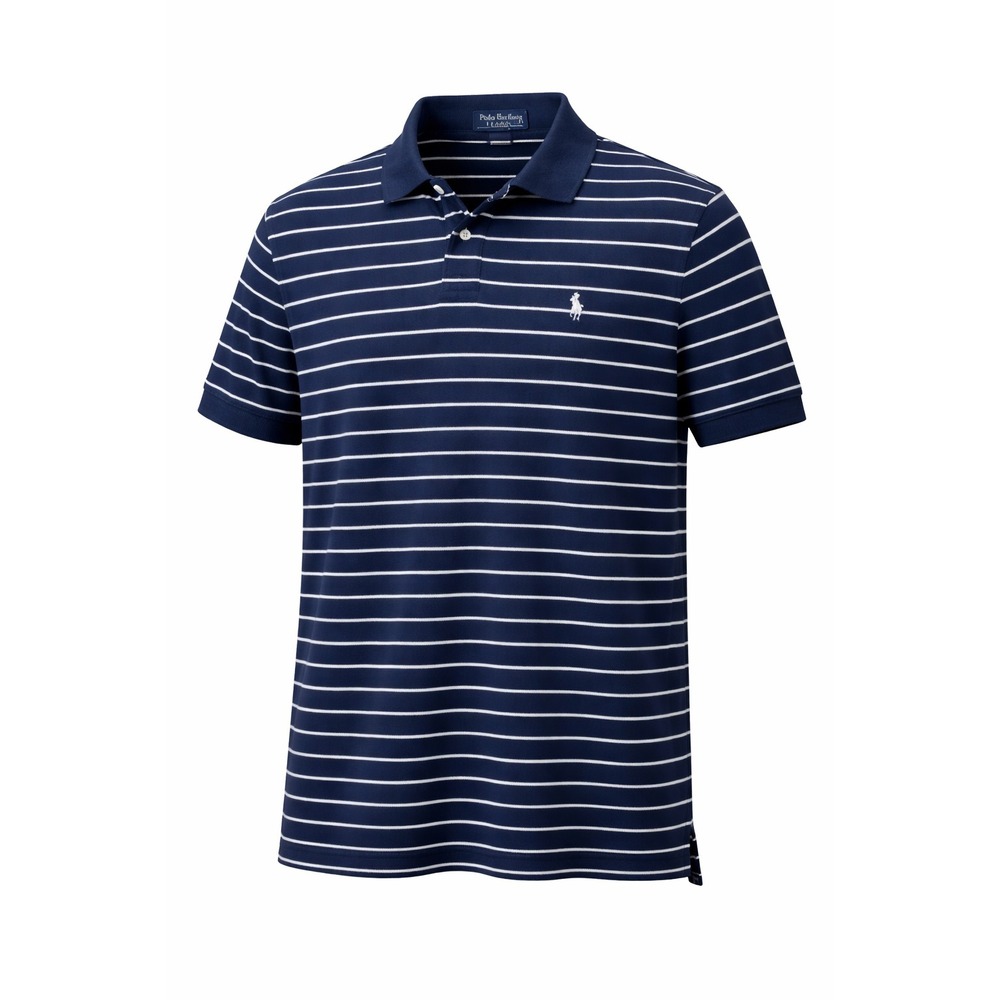 POLO RALPH LAUREN Custom Slim Fit Stretch Mesh Polo Shirt XL Navy Striped